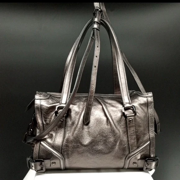🆑 Burberry Prorsum Metallic Silver Satchel And/e Shoulder Bag Like New EUC